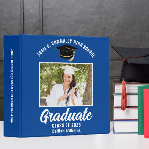 Blue White Personalized Graduation Photo Album 3 Ring Binder