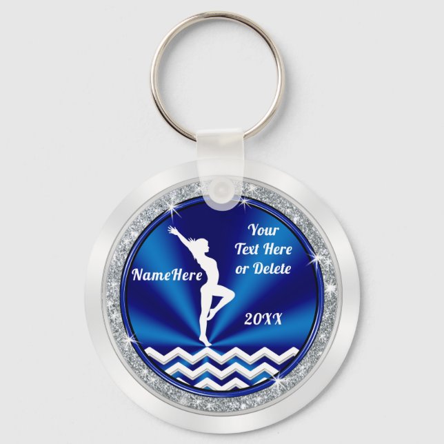 Blue White Personalized Gymnastics Gifts for Girls Keychain (Front)