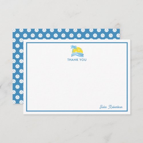 Blue White Personalized Monogram Pickleball Sun Thank You Card