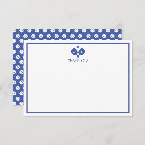 Blue White Personalized Monogram Pickleball  Thank You Card