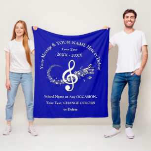 Blue White Personalized Music Note Throw Blanket