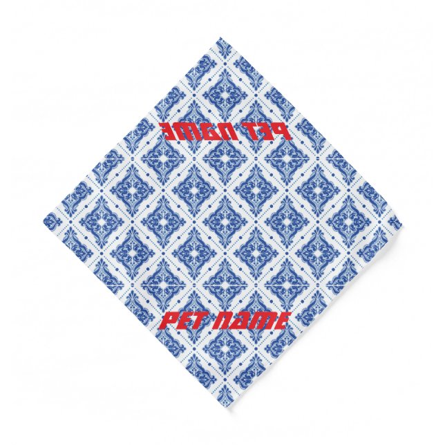 Blue White Personalized Pet Bandana (Front)