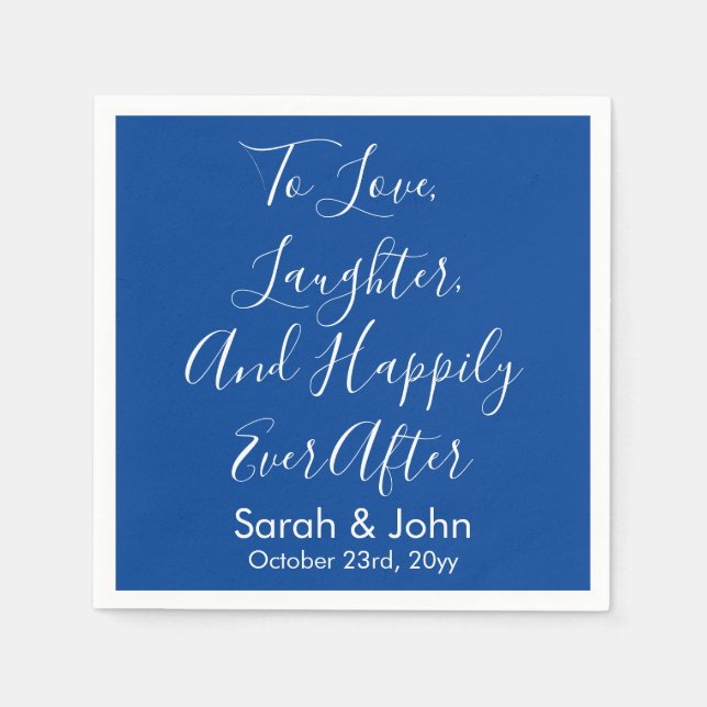 Blue White Personalized Script Wedding Reception  Napkins (Front)