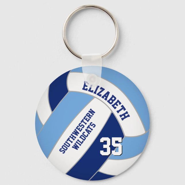 blue white personalized volleyball keychain (Front)