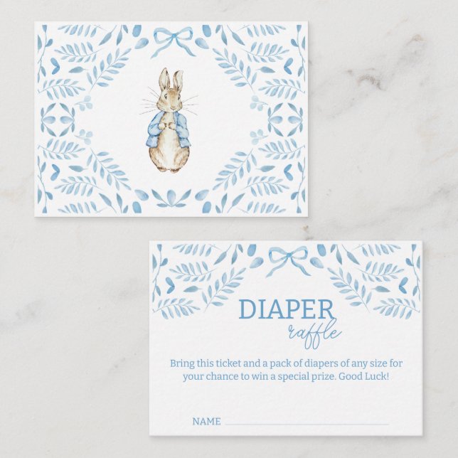 Blue White Peter the Rabbit Beatrix Baby Shower Enclosure Card (Front/Back)