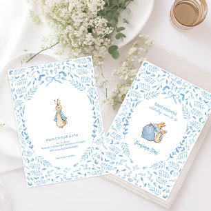 Blue White Peter the Rabbit Beatrix Baby Shower Invitation