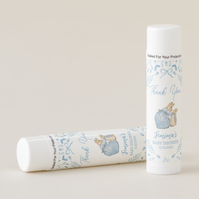 Blue White Peter the Rabbit Beatrix Baby Shower Lip Balm (Front)