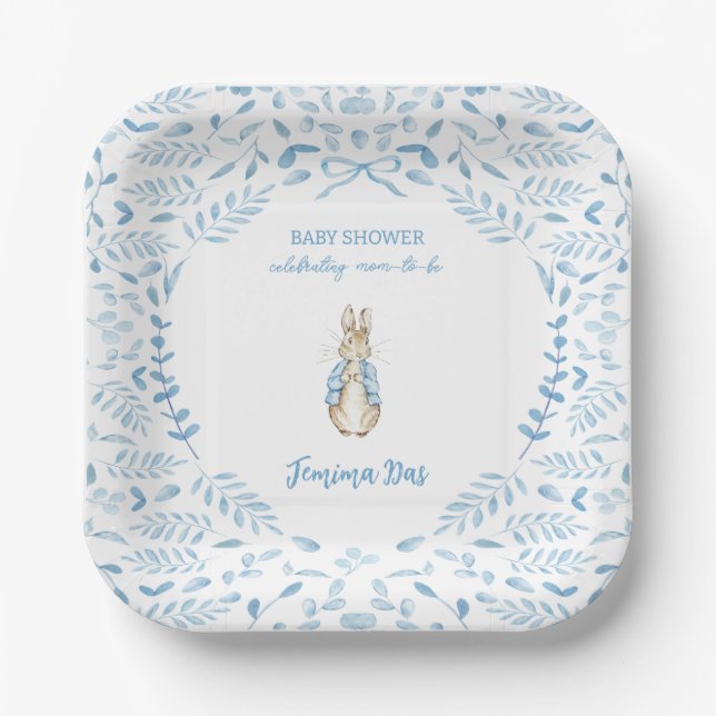 Blue White Peter the Rabbit Beatrix Baby Shower  Paper Plates (Front)