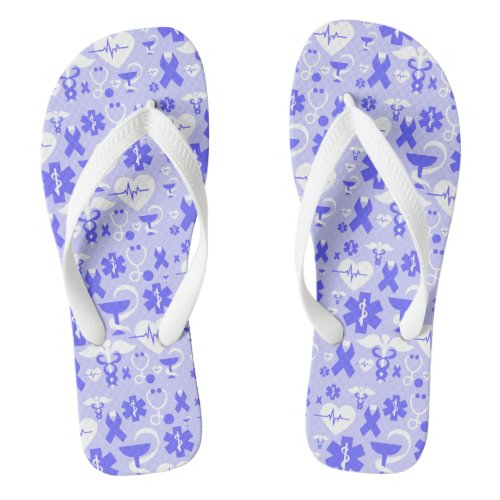 Blue white pharmacy element pattern flip flops