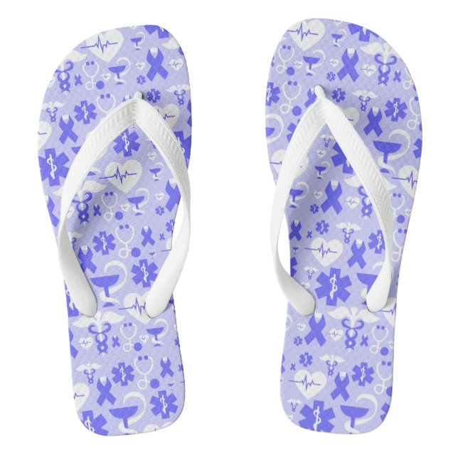 Blue white pharmacy element pattern flip flops (Footbed)