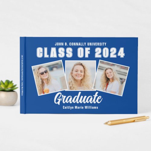 Blue White Photo Class of 2024 Graduation Guest Book