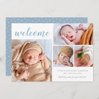 Blue White Photo Collage Baby Boy Welcome Birth  A Announcement