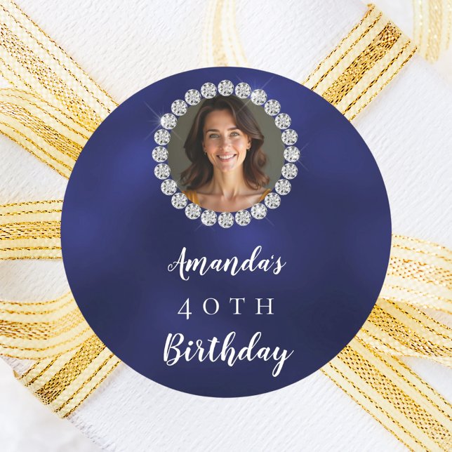 Blue white photo diamonds classic round sticker (Creator Uploaded)