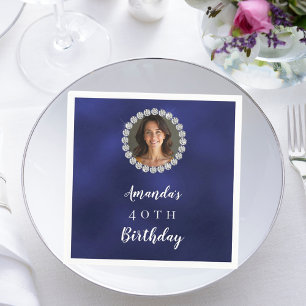 Blue white photo diamonds napkins
