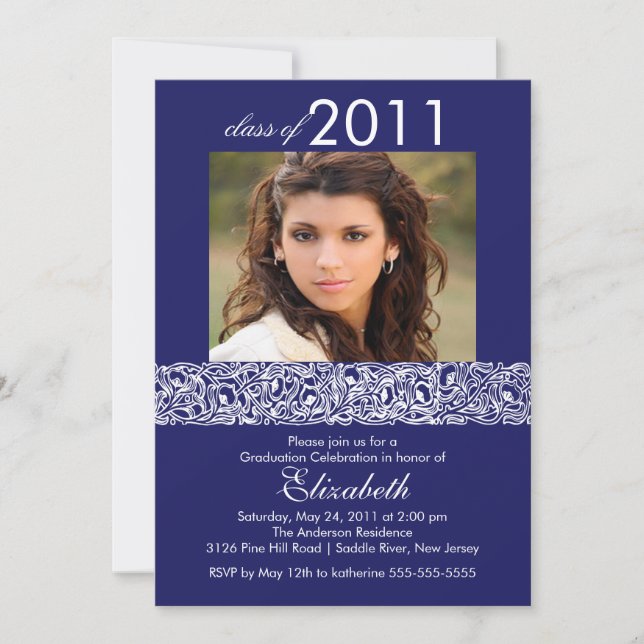 Blue & White Photo Graduation Invitation (Front)