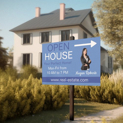 Blue White Photo Open House Real Estate Realtor Sign