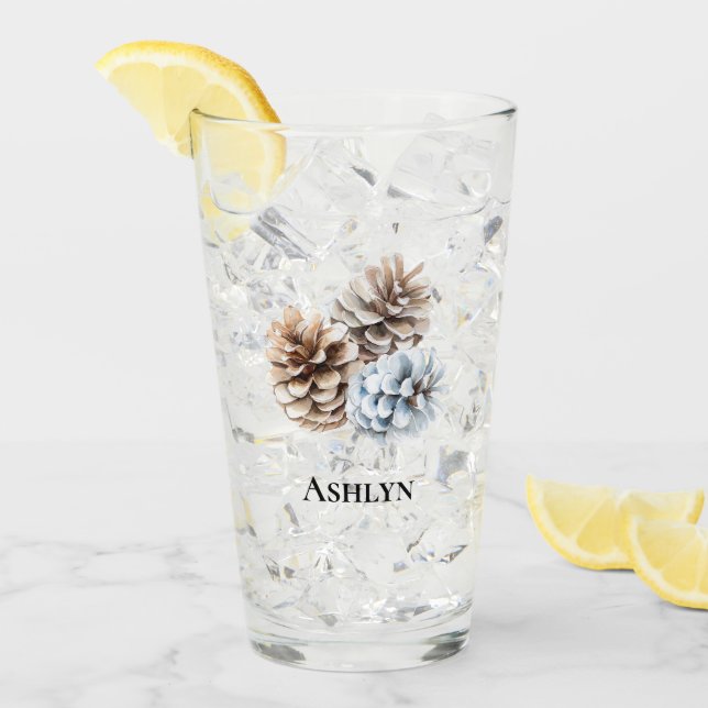 Blue White Pine Cones Christmas Glass (Front Ice)