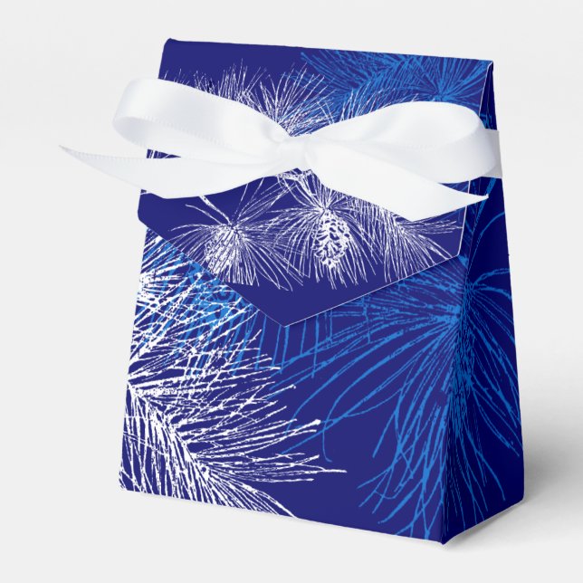 Blue White Pine Holiday Party Favor Box (Front Side)