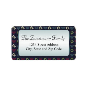 Blue White Pink and Green Star of David Menorah Label