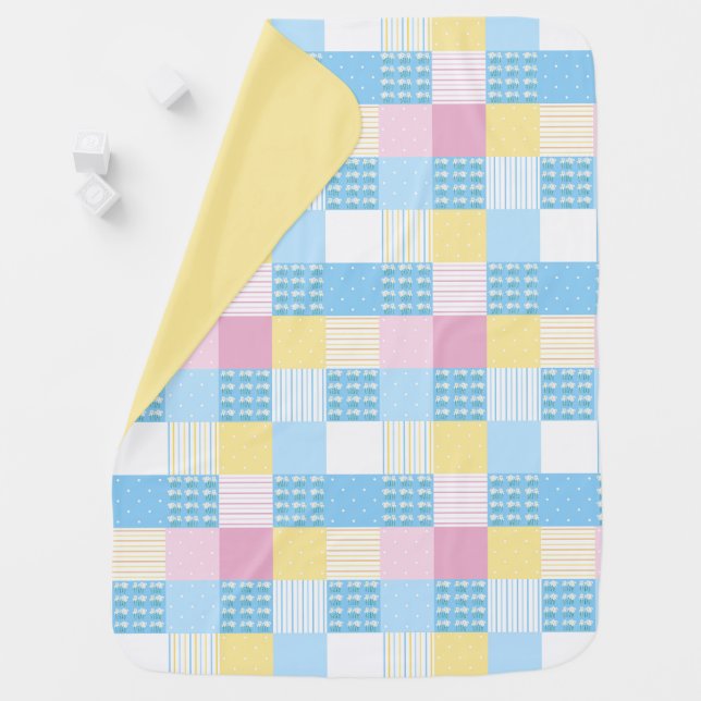 Blue white pink and yellow daisy  baby blanket (In Situ)