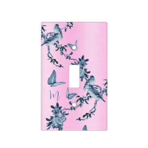Blue White Pink Elegant Chinoiserie Light Switch Cover