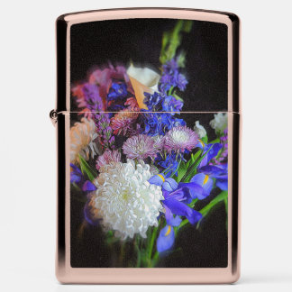 Blue White Pink Flower Bouquet Zippo Lighter