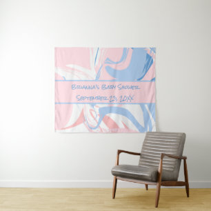Blue White Pink Marble Swirl Baby Shower Tapestry