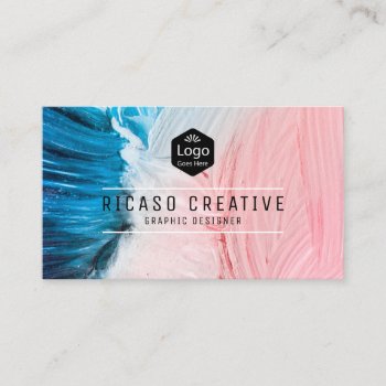 Blue White Pink Paint Logo Personalized Business Card by Ricaso_Intros at Zazzle