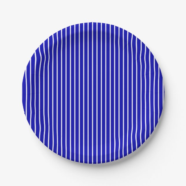 Blue White Pinstripe Paper Plates (Front)