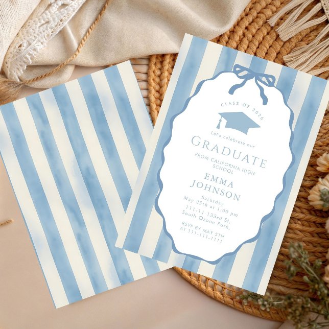Blue White Pinstriped Graduation Party 2026 Invitation (Creator Uploaded)