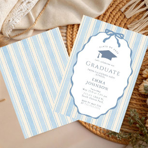 Blue White Pinstriped Graduation Party 2026 Invitation