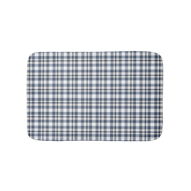Blue White Plaid 1 Bathroom Mat (Front)