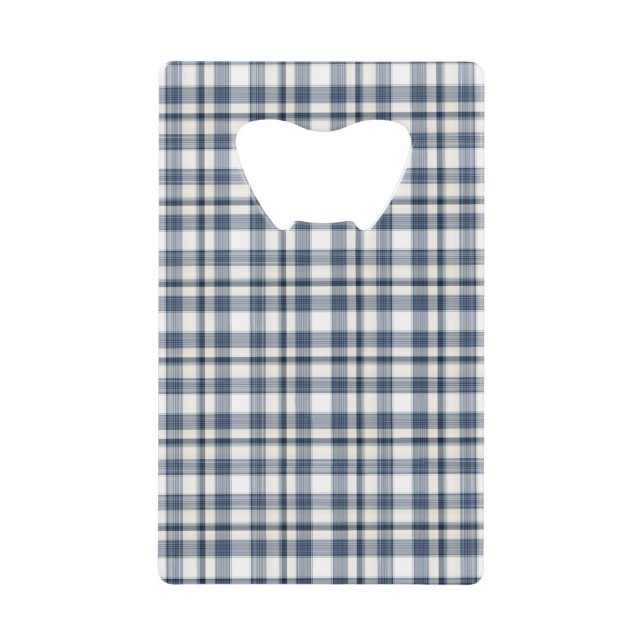 Blue White Plaid 1 Credit Card Bottle Opener (Front)