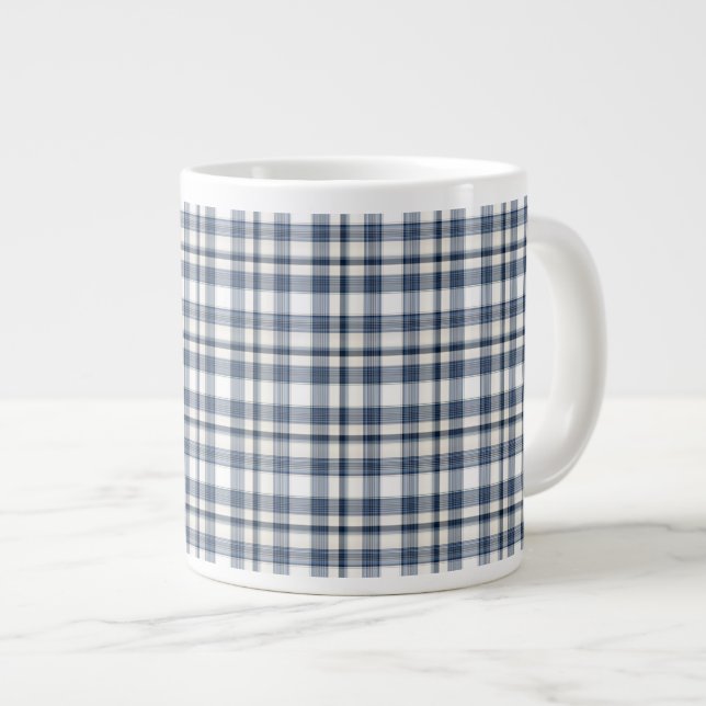 Blue White Plaid 1 Giant Coffee Mug (Front Right)