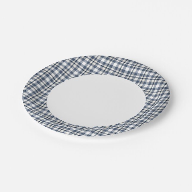 Blue White Plaid 1 Paper Plates (Angled)