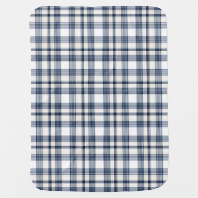 Blue White Plaid 1 Swaddle Blanket (Front)