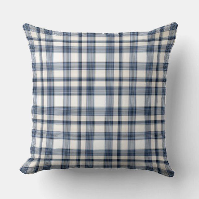 Blue White Plaid 1 Throw Pillow (Front)