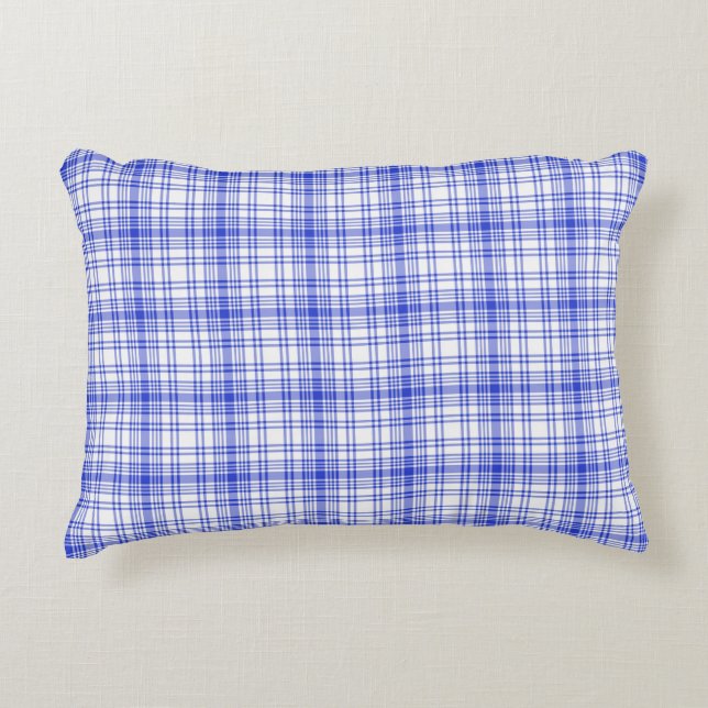 Blue White Plaid 2 Accent Pillow (Front)