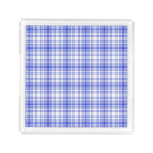 Blue White Plaid 2 Acrylic Tray