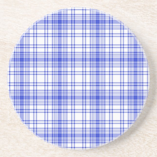 Blue White Plaid 2 Sandstone Coaster (Front)