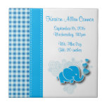 Blue & White Plaid Baby Elephant Birth Information Ceramic Tile<br><div class="desc">A great keepsake for your new baby boy. Featured in a blue and white plaid with an adorable cute baby elephant and an abstract swirl background design with blue hearts and DIY birth information. ⭐This Product is 100% Customizable. *****Click on CUSTOMIZE BUTTON to add, delete, move, resize, changed around, rotate,...</div>