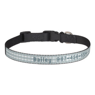 Blue & White Plaid - Custom Text Dog Collar