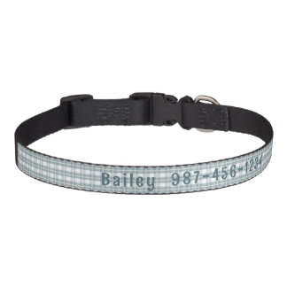 Blue & White Plaid - Custom Text Dog Collar