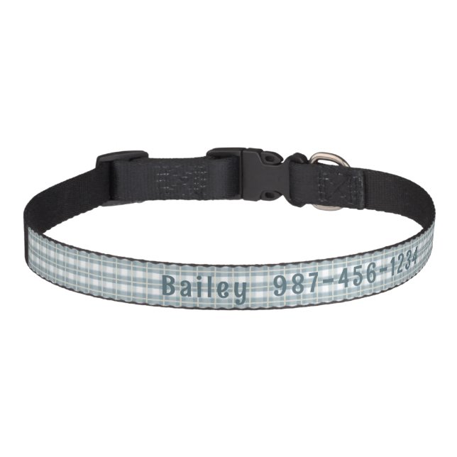 Blue & White Plaid - Custom Text Dog Collar (Front)