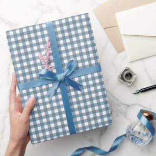 Blue white plaid cute  wrapping paper