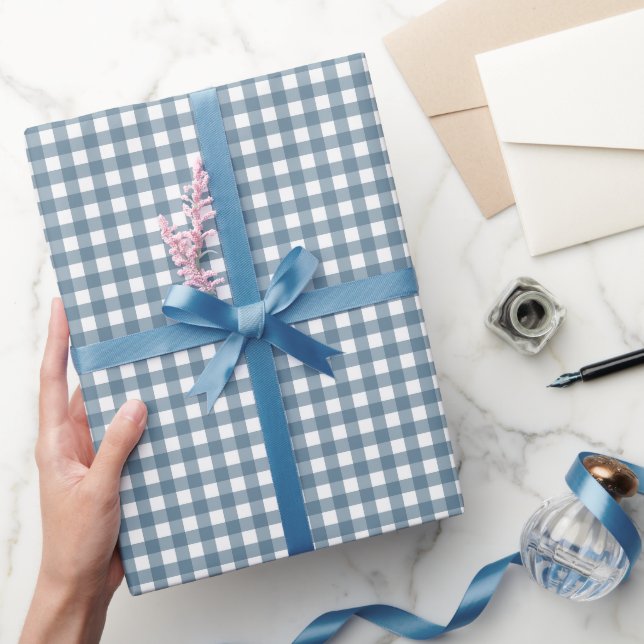 Blue white plaid cute  wrapping paper (Gifting)