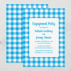 Blue White Plaid Gingham Rustic Engagement Party Invitation