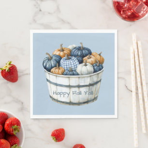 Blue White Plaid Orange Pumpkin Bucket Napkins