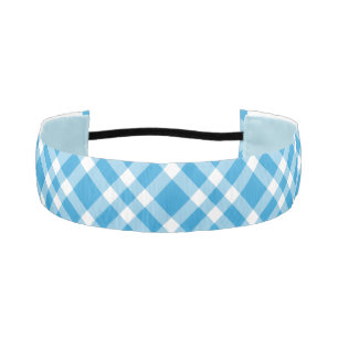 Blue White Plaid Pattern Athletic Headband