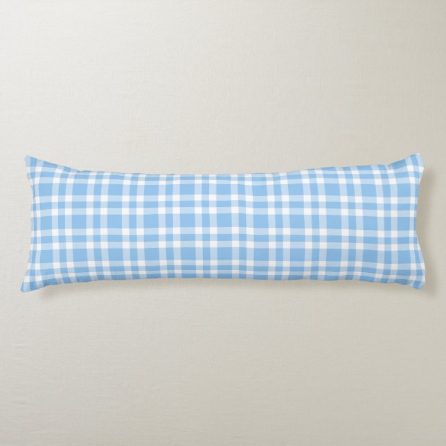 Blue White Plaid Pattern Body Pillow (Front)
